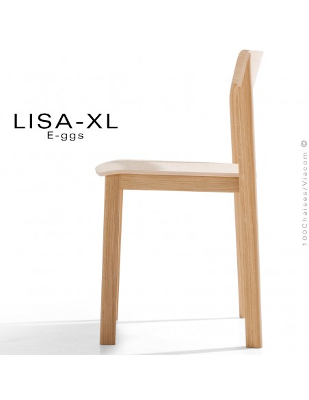 Chaise large bois massif LISA,-XL piétement 4 pieds, empilable, assise et dossier multiplis de bois de Frêne vernis incolore.