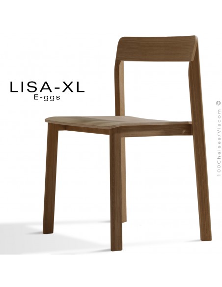 Chaise large bois massif LISA,-XL piétement 4 pieds, empilable, assise et dossier multiplis de bois de Chêne foncé.