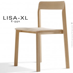 Chaise large bois massif LISA,-XL piétement 4 pieds, empilable, assise et dossier multiplis de bois de Frêne vernis incolore.