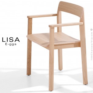 Fauteuil en bois massif de Frêne LISA, piétement 4 pieds, empilable, assise et dossier multiplis de bois de Frêne vernis.