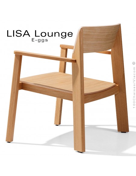 Fauteuil lounge design LISA, structure 4 pieds en bois de Chêne, assise multiplis cintré, vernis incolore.