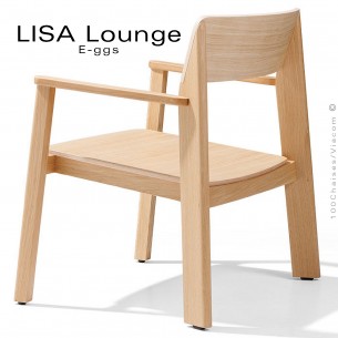 Fauteuil lounge design LISA, structure 4 pieds en bois de Frêne, assise multiplis cintré, vernis incolore.