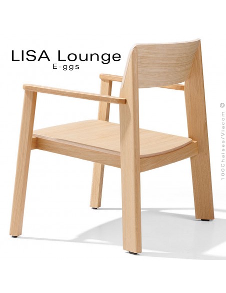 Fauteuil lounge design LISA, structure 4 pieds en bois de Frêne, assise multiplis cintré, vernis incolore.