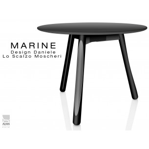 MARINE table ronde piétement 3 pieds noir - Plateau noir.