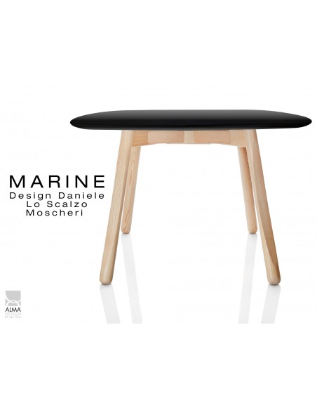 MARINE table carrée piétement 4 pieds finition naturel - Plateau noir.