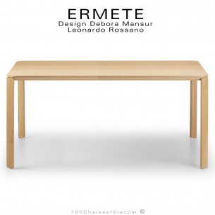 Grande table repas ou bureau rectangulaire ERMETE, pieds bois massif Chêne vernis, plateau placage Chêne vernis.