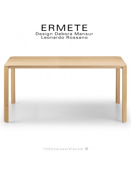 Grande table repas ou bureau rectangulaire ERMETE, pieds bois massif Chêne vernis, plateau placage Chêne vernis.