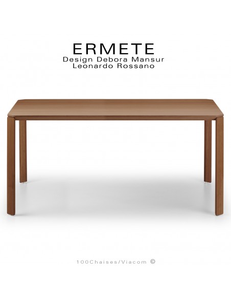 Grande table repas ou bureau rectangulaire ERMETE, pieds bois massif Noyer, plateau placage bois de Noyer.
