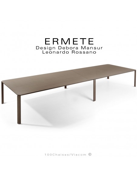 Grande table de réunion ou travail rectangulaire ERMETE, pieds bois massif de Chêne foncé, plateau placage chêne foncé.