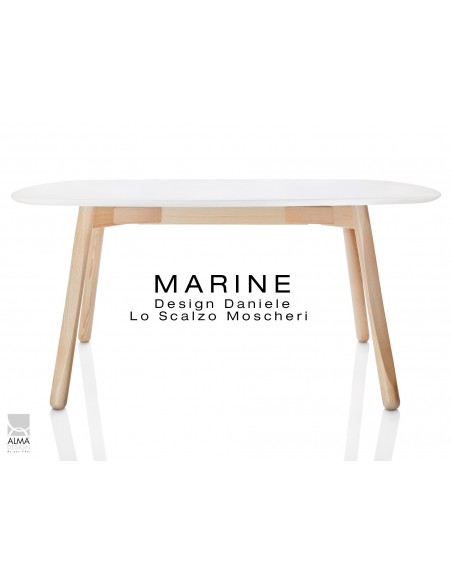 MARINE table rectangulaire piétement 4 pieds finition naturel - Plateau blanc.