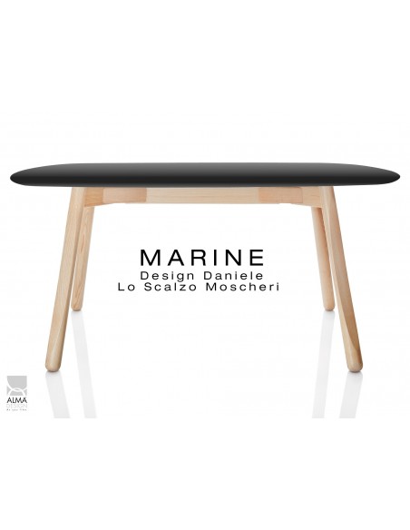 MARINE table rectangulaire piétement 4 pieds finition naturel - Plateau noir.