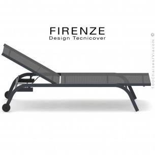 Bain de soleil, transat, chaise longue FIRENZE, structure aluminium peint + roulettes, assise tissu Texplat.
