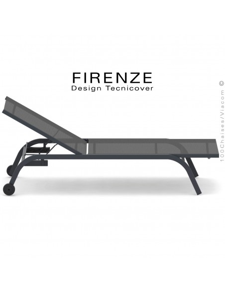 Bain de soleil, transat, chaise longue FIRENZE, structure aluminium peint + roulettes, assise tissu Texplat.