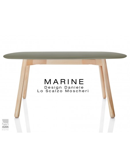 MARINE table rectangulaire piétement 4 pieds finition naturel - Plateau vert militaire.
