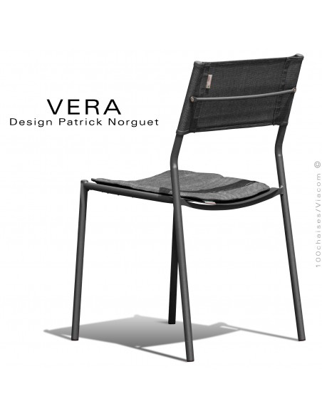Chaise repas d'extérieur VERA, structure acier galvanisé peint anthracite, dossier tissu technique Batyline anthracite.