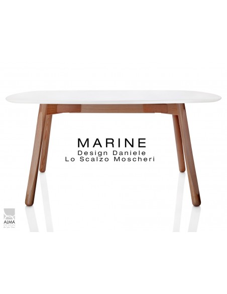 MARINE table rectangulaire piétement 4 pieds finition noyer - Plateau blanc.
