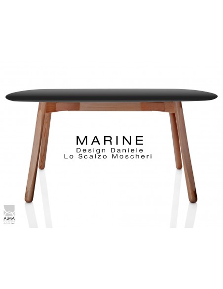 MARINE table rectangulaire piétement 4 pieds finition noyer - Plateau noir.