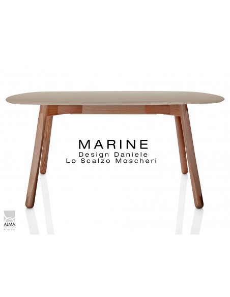 MARINE table rectangulaire piétement 4 pieds finition noyer - Plateau sable.