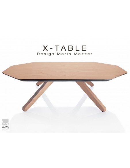 Table basse "X-TABLE" pour salon, hall, salle d'attente. Finition Chêne naturel.