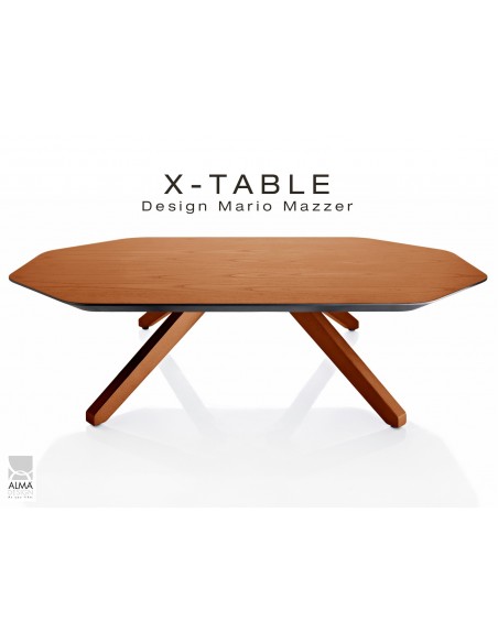 Table basse "X-TABLE" pour salon, hall et salle d'attente. Finition noyer.