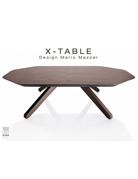 Table basse "X-TABLE" pour salon, hall et salle d'attente. Finition Wengé.