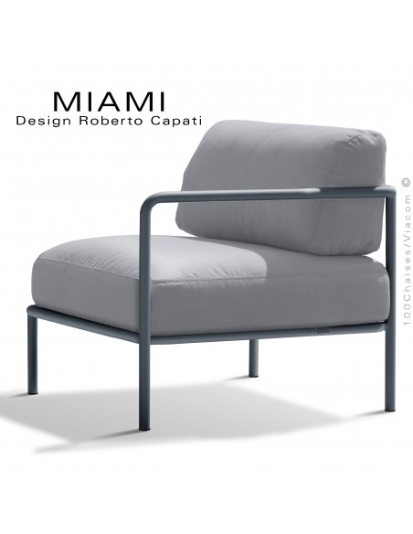 Salon de jardin modulable droit MIAMI, structure galvanisée peinte anthracite, assise tissu hydrofuge couleur argent.