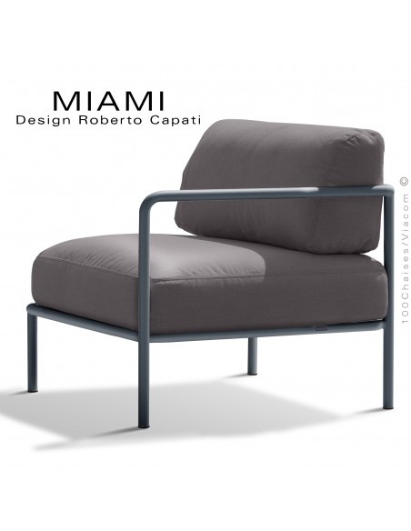 Salon de jardin modulable droit MIAMI, structure galvanisée peinte anthracite, assise tissu hydrofuge couleur taupe.