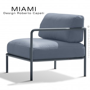 Salon de jardin modulable droit MIAMI, structure galvanisée peinte anthracite, assise tissu hydrofuge couleur bleu gris.