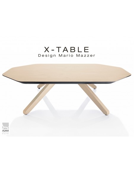 Table basse "X-TABLE" pour salon, hall et salle d'attente. Finition Frêne naturel.