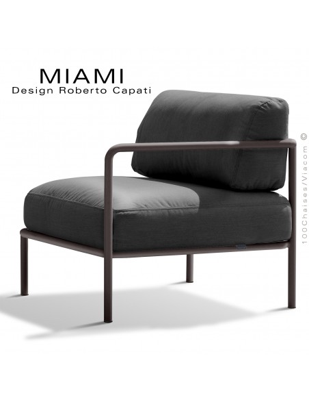 Salon de jardin modulable droit MIAMI, structure galvanisée peinte bronze, assise tissu hydrofuge couleur anthracite.