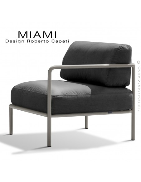 Salon de jardin modulable droit MIAMI, structure galvanisée peinte Tourterelle, assise tissu hydrofuge couleur anthracite.