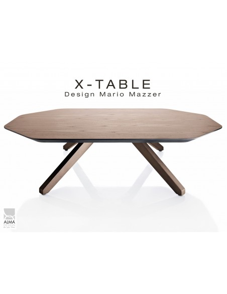 Table basse "X-TABLE" pour salon, hall et salle d'attente. Finition noyer.