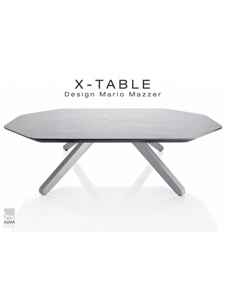 Table basse "X-TABLE" pour salon, hall et salle d'attente. Finition Frêne grisé.