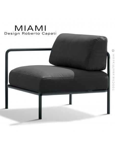 Fauteuil simple ou bout de banquette modulable gauche MIAMI, structure peinte anthracite, assise tissu hydrofuge anthracite.