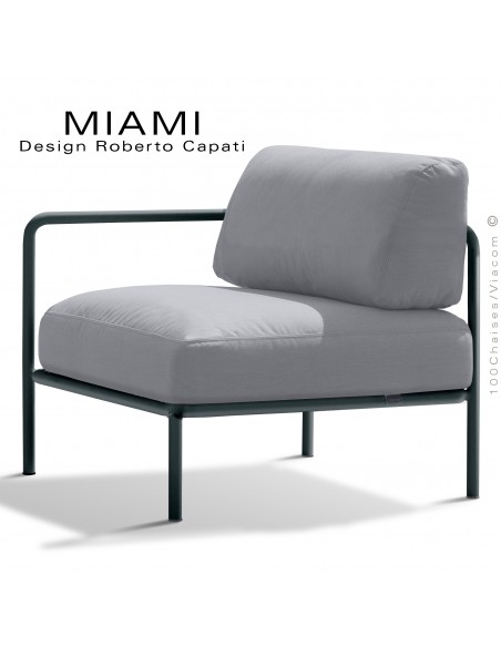 Fauteuil simple ou bout de banquette modulable gauche MIAMI, structure peinte anthracite, assise tissu hydrofuge argent.