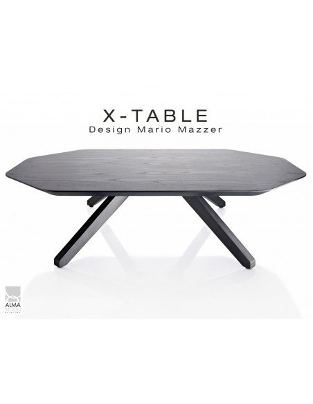 Table basse "X-TABLE" pour salon, hall et salle d'attente. Finition Frêne teinté noir.