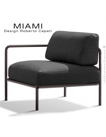 Fauteuil simple ou bout de banquette modulable gauche MIAMI, structure peinte bronze, assise tissu hydrofuge anthracite.