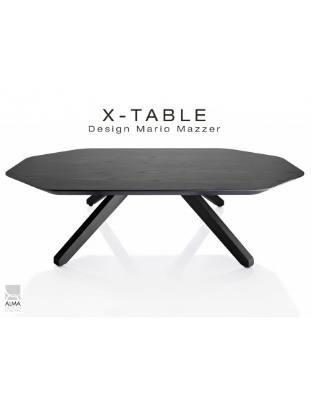 Table basse "X-TABLE" pour salon, hall et salle d'attente. Finition Frêne teinté gris fer foncé.