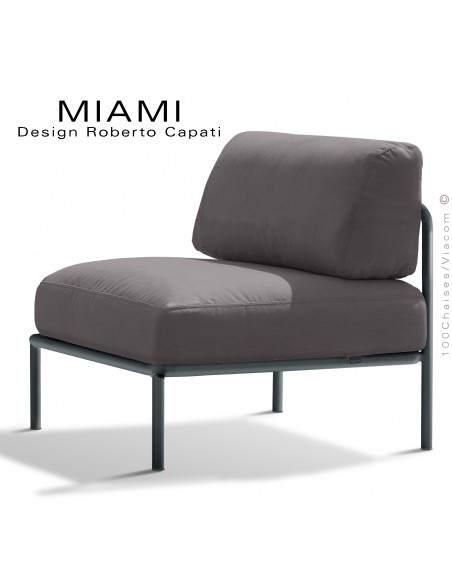 Module centrale pour banquette modulable MIAMI, structure peinte anthracite, assise tissu hydrofuge taupe.