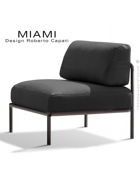 Module centrale pour banquette modulable MIAMI, structure peinte bronze, assise tissu hydrofuge anthracite.