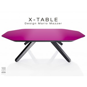 Table basse "X-TABLE" COULEUR pour salon, hall et salle d'attente, plaquage plateau violet.