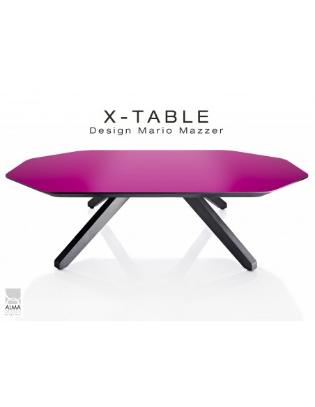 Table basse "X-TABLE" COULEUR pour salon, hall et salle d'attente, plaquage plateau violet.