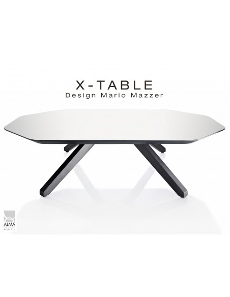 Table basse "X-TABLE" COULEUR pour salon, hall et salle d'attente, plaquage plateau blanc.