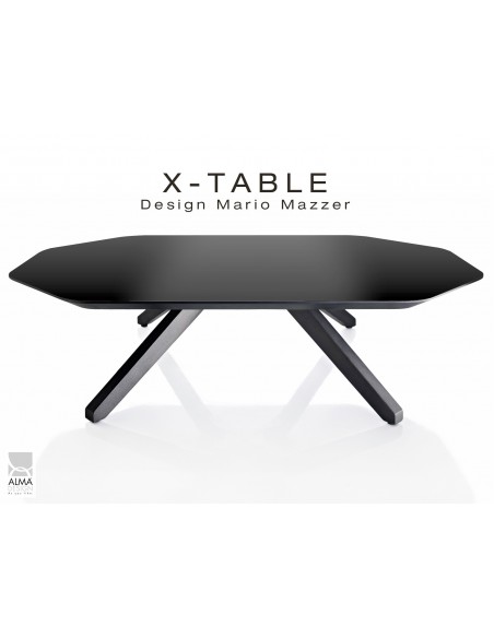 Table basse "X-TABLE" COULEUR pour salon, hall et salle d'attente, plaquage plateau noir.