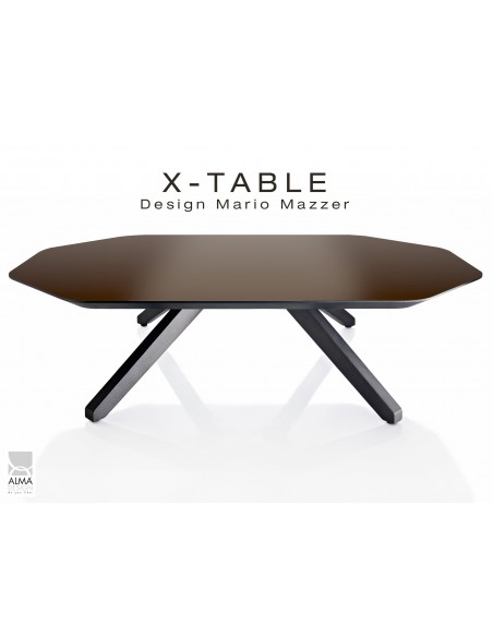 Table basse "X-TABLE" COULEUR pour salon, hall et salle d'attente, plaquage plateau moka.