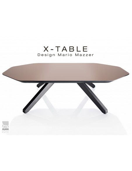 Table basse "X-TABLE" COULEUR pour salon, hall et salle d'attente, plaquage plateau gris Tourterelle.