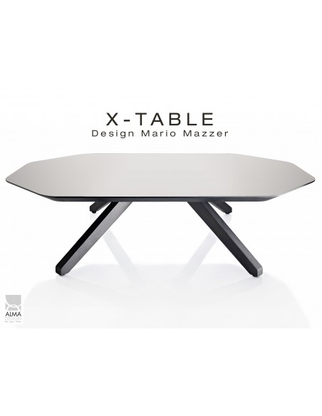 Table basse "X-TABLE" COULEUR pour salon, hall et salle d'attente, plaquage plateau gris.