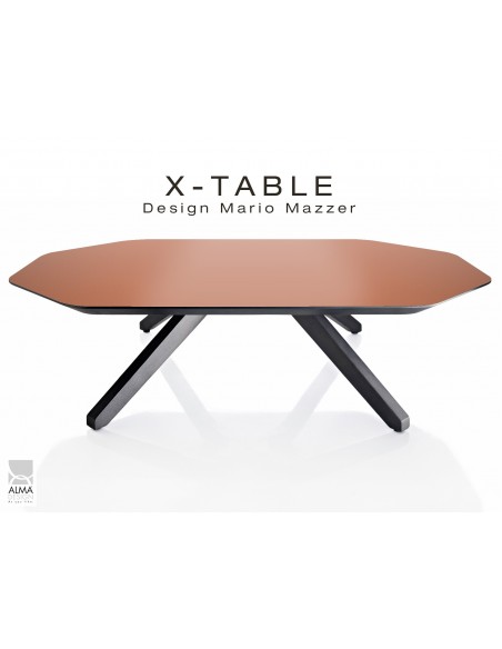 Table basse "X-TABLE" COULEUR pour salon, hall et salle d'attente, plaquage plateau sable.