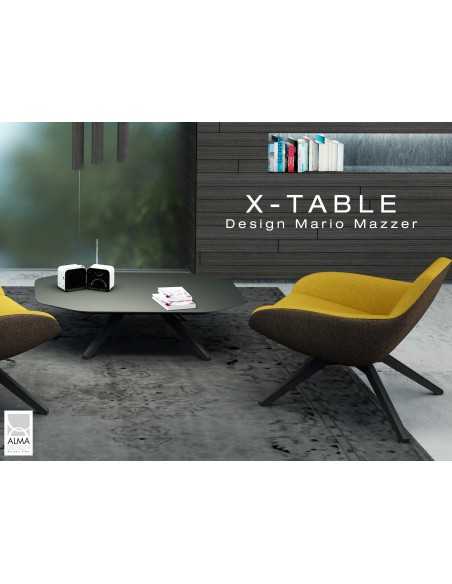 Table basse "X-TABLE" couleur pour salon, hall et salle d'attente.