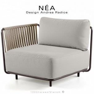 Fauteuil ou bout de banquette modulable gauche NÉA, structure peint bronze, assise tissu crème, accoudoir corde beige.